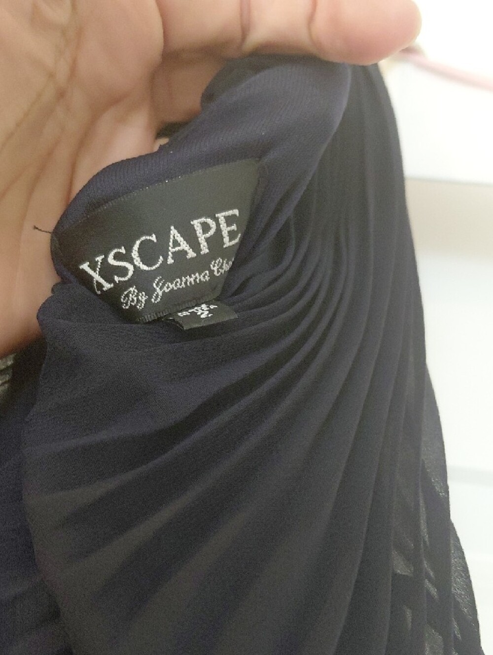 Xscape Navy Pleated Halter Evening Gown - Picture 6 of 6